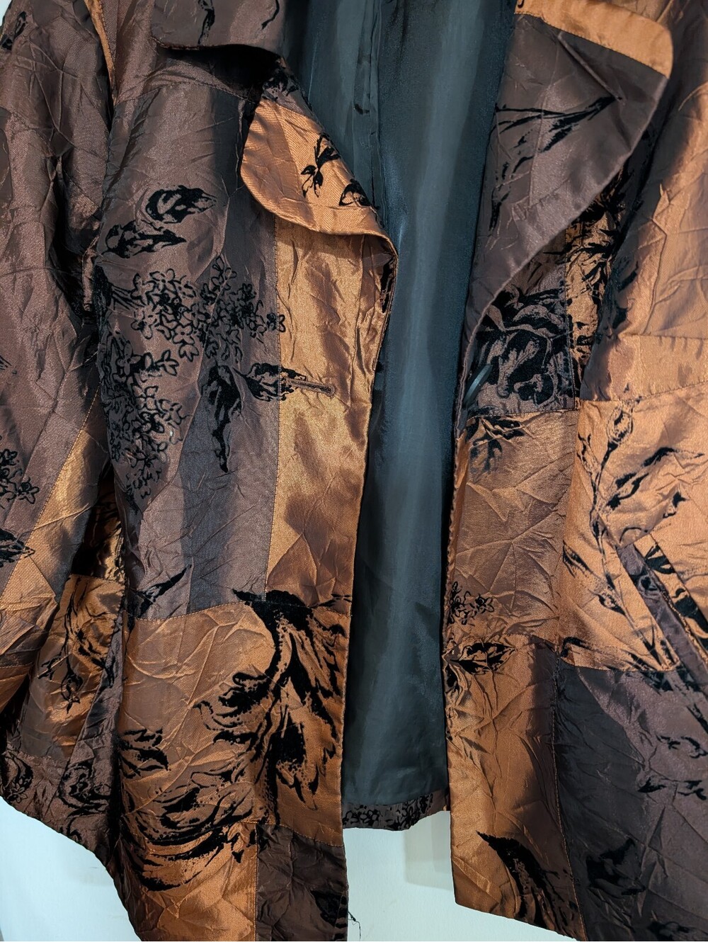 Susan Graver 1X Moody Floral Blazer Copper & Espresso Shimmer Jacket Open-Front - Picture 5 of 9